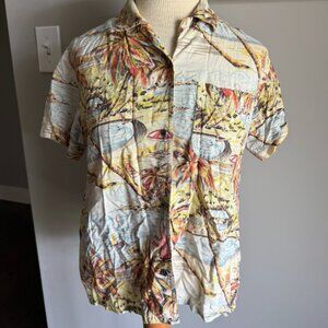 Vintage 2000s/90s Liz Claiborne Tropical Beach Print Button Up Short Sleeve Top